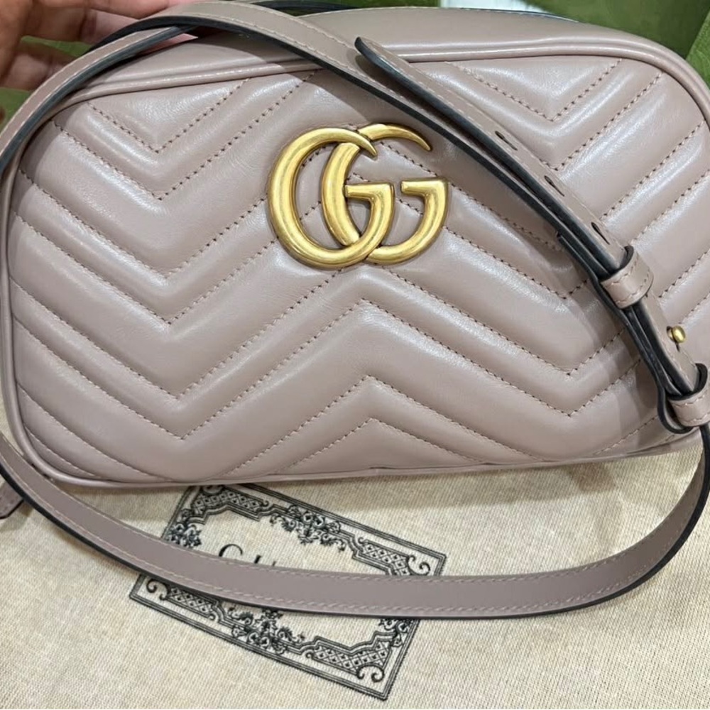 Gucci Dusty Pink Matelassé Leather Crossbody with Gold GG w/COA